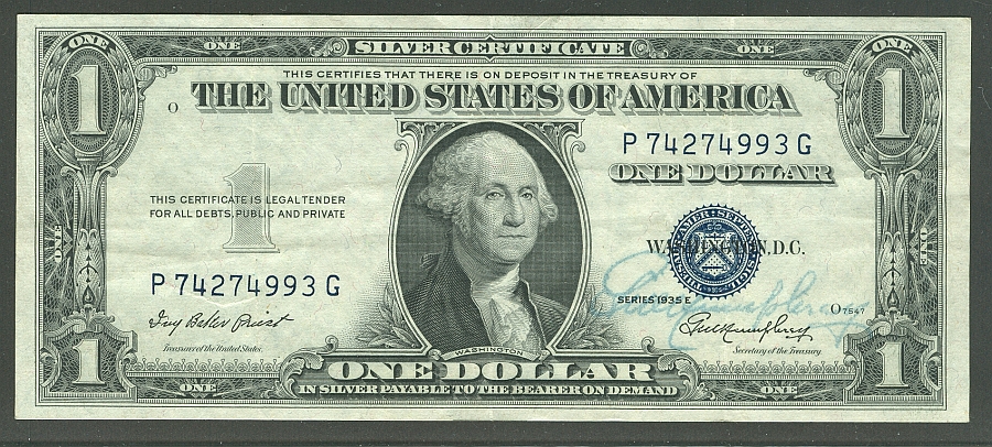 Fr.1614, 1935E $1 Silver Certificate, Humphrey Autographed XF